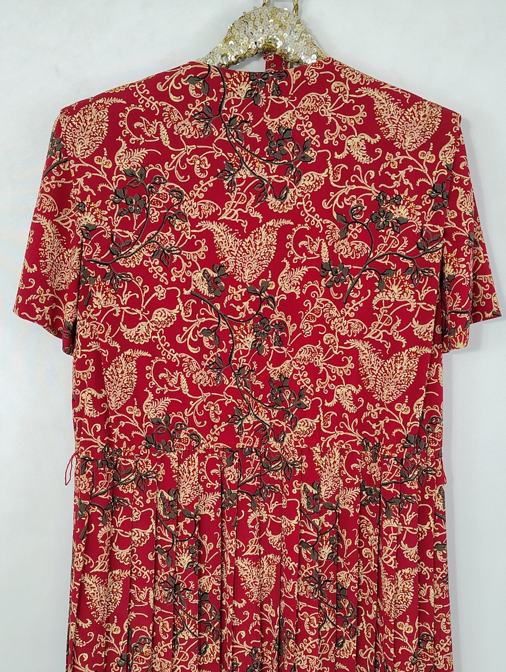 Vintage 80s Leslie Fay Women's Red Floral Midi Dress Sz 14 Secretary Volup Plus - Picture 7 of 8
